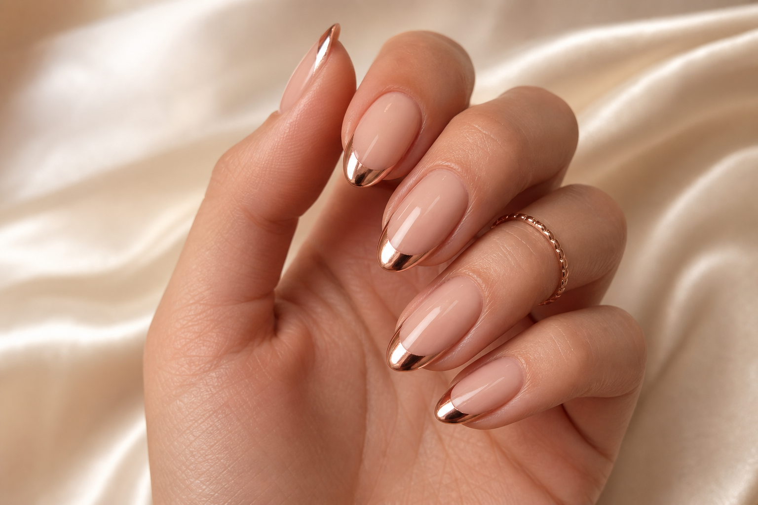 Rose gold french tip almond nails