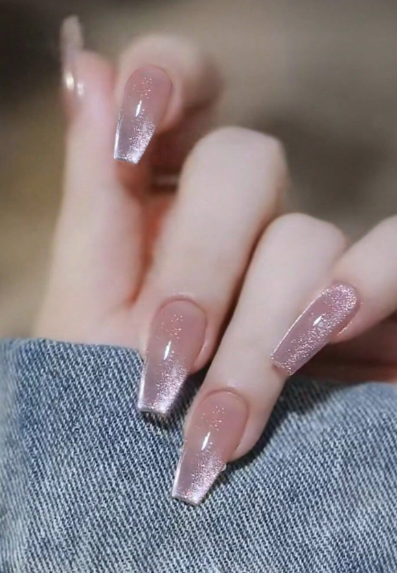 Pink glitter ombre coffin nails